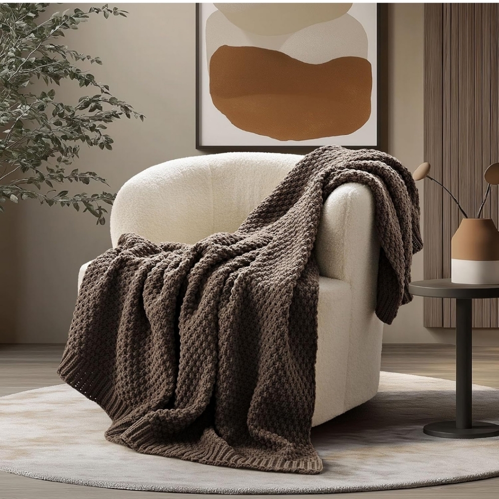 EVERGRACEHOME Chunky Chenille Knit Throw Blanket Couch Soft Luxurious Moss 60x80